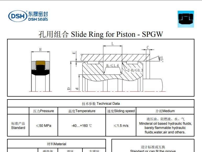 孔用組合密封圈規格尺寸表SPGW